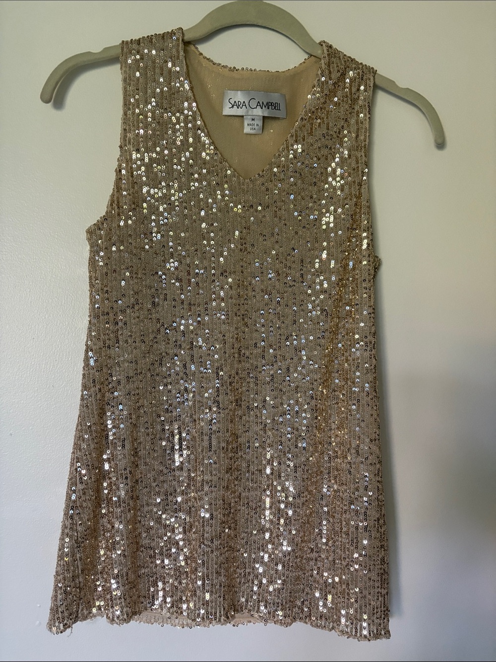 Sara Campbell Champagne Sequin V-Neck Shell